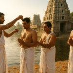 Devotees performing Avani Avittam celebrated in Tamil Nadu with sacred thread ritual