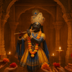 बांके बिहारी मंदिर दान के रूप में भक्तों द्वारा अर्पित फूल और सोने की दीपमाला