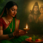 Married women performing Hariyaali Teej 2026 worship ritual with Maa Parvati and Lord Shiva idols