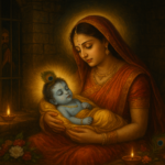 श्री कृष्ण जन्माष्टमी व्रत के समय बालकृष्ण का दिव्य श्रृंगार, दीये और फूलों से सजा पवित्र वेदी