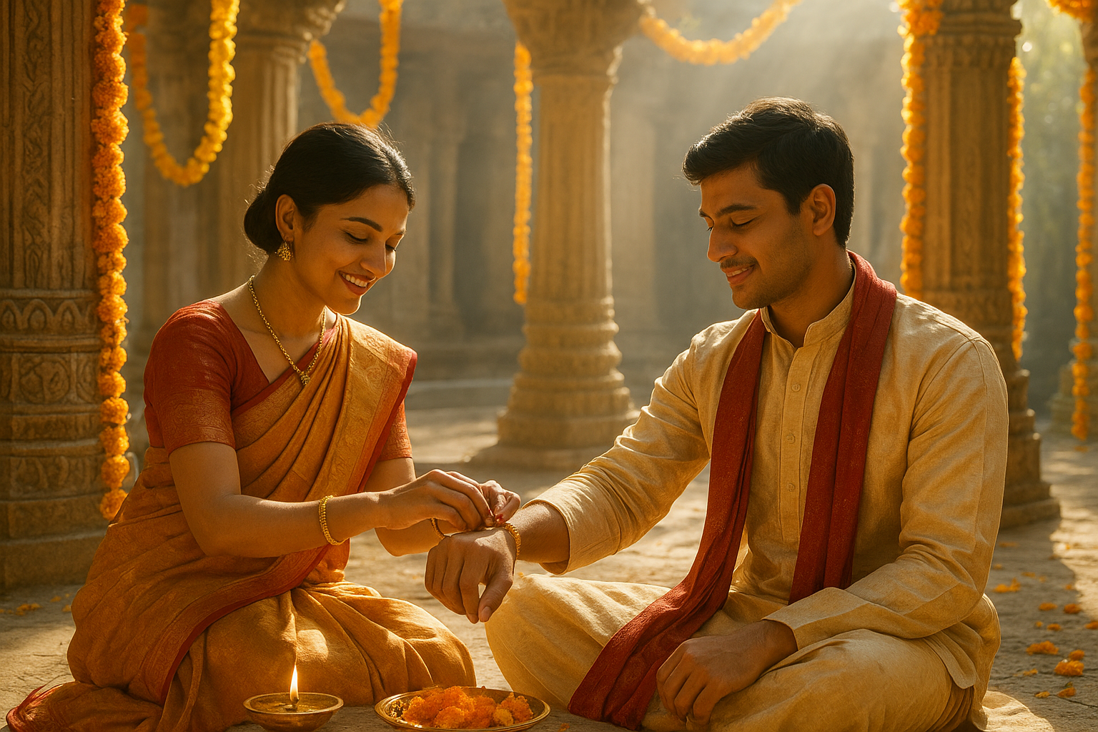 Sister tying rakhi on brother's wrist during Raksha Bandhan 2026 shubh muhurat celebration