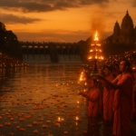 Cauvery Aarti ceremony with lit lamps at KRS Brindavan Gardens riverside