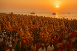 Ganesh idol immersion during Mumbai Ganesh Chaturthi festival fifth day celebrations