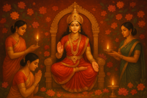 Goddess Parvati worshipped during Hartalika Teej Vrat celebration with flowers and offerings