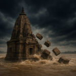 मल्दा शिव मंदिर गंगा में ढहा हुआ, बाढ़ के पानी में टूटता हुआ प्राचीन मंदिर और उमड़ती गंगा की धारा