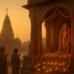 Major temples of Mathura with devotees performing aarti at sacred ghats