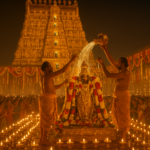 Meenakshi Temple Kumbabhishekam ceremony with sacred pots and Vedic rituals at gopurams