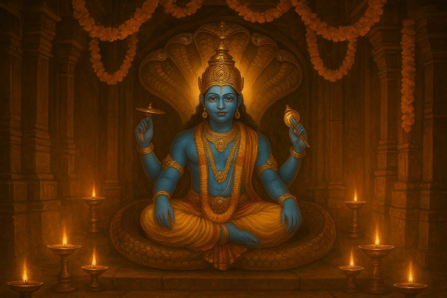 Devotee performing Parivartini Ekadashi vrat with Lord Vishnu worship at home altar