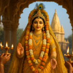 राधा अष्टमी बरसाना में राधा का सुंदर श्रृंगार, फूलों की माला, जलते दीप और सोने का मंदिर