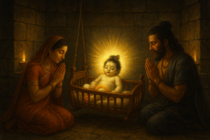 Shri Krishna Janma Katha depicting Lord Krishna's divine birth in Mathura prison