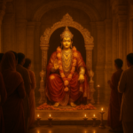 अयोध्या राम मंदिर दर्शन समय में भीड़ भरे गलियारे में राम लल्ला का मुख्य विग्रह सोने के आभूषणों से सजा हुआ