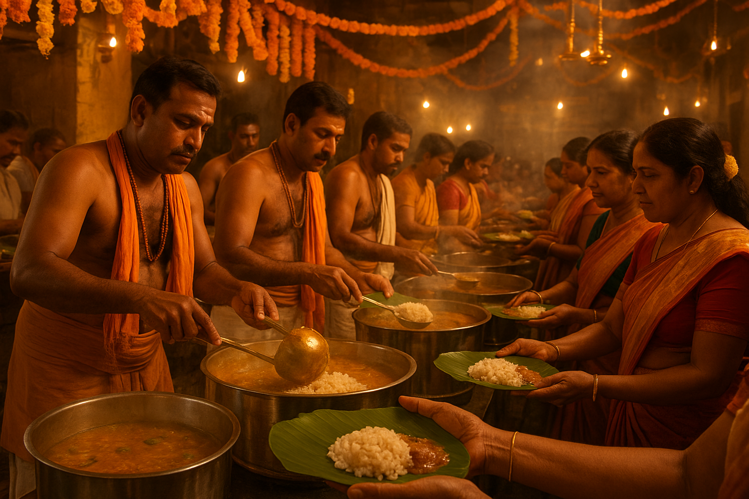 मुफ्त मंदिर भोजन योजना के तहत दक्षिण भारतीय मंदिर में भक्तों को गर्म भोजन परोसा जा रहा है