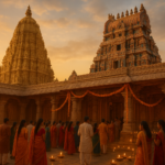 जर्मनी का सबसे बड़ा हिंदू मंदिर दिवाली पर सजा हुआ, सोने की शिखर, फूलों की माला और दीये जल रहे हैं