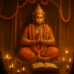 हनुमान चालीसा विवाद मेरठ से जुड़ा एक मंदिर दृश्य, भगवान हनुमान की प्रतिमा और जलते हुए दीप