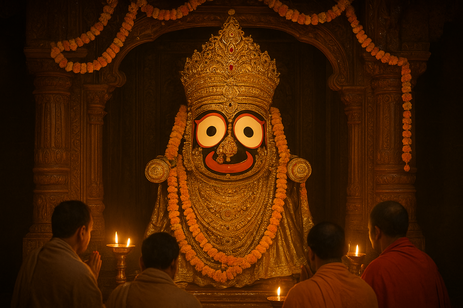 जगन्नाथ मंदिर दिव्यांग दर्शन के लिए पुरी मंदिर के गर्भगृह में भगवान जगन्नाथ का सुंदर शृंगार और भक्तजन