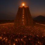 कार्तिगै दीपम तिरुवन्नामलै में अरुणाचलेश्वर मंदिर के शिखर पर जलते हुए विशाल दीपक और लाखों भक्त