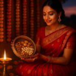 Married woman observing Karwa Chauth 2026 vrat with devotion and traditional puja setup