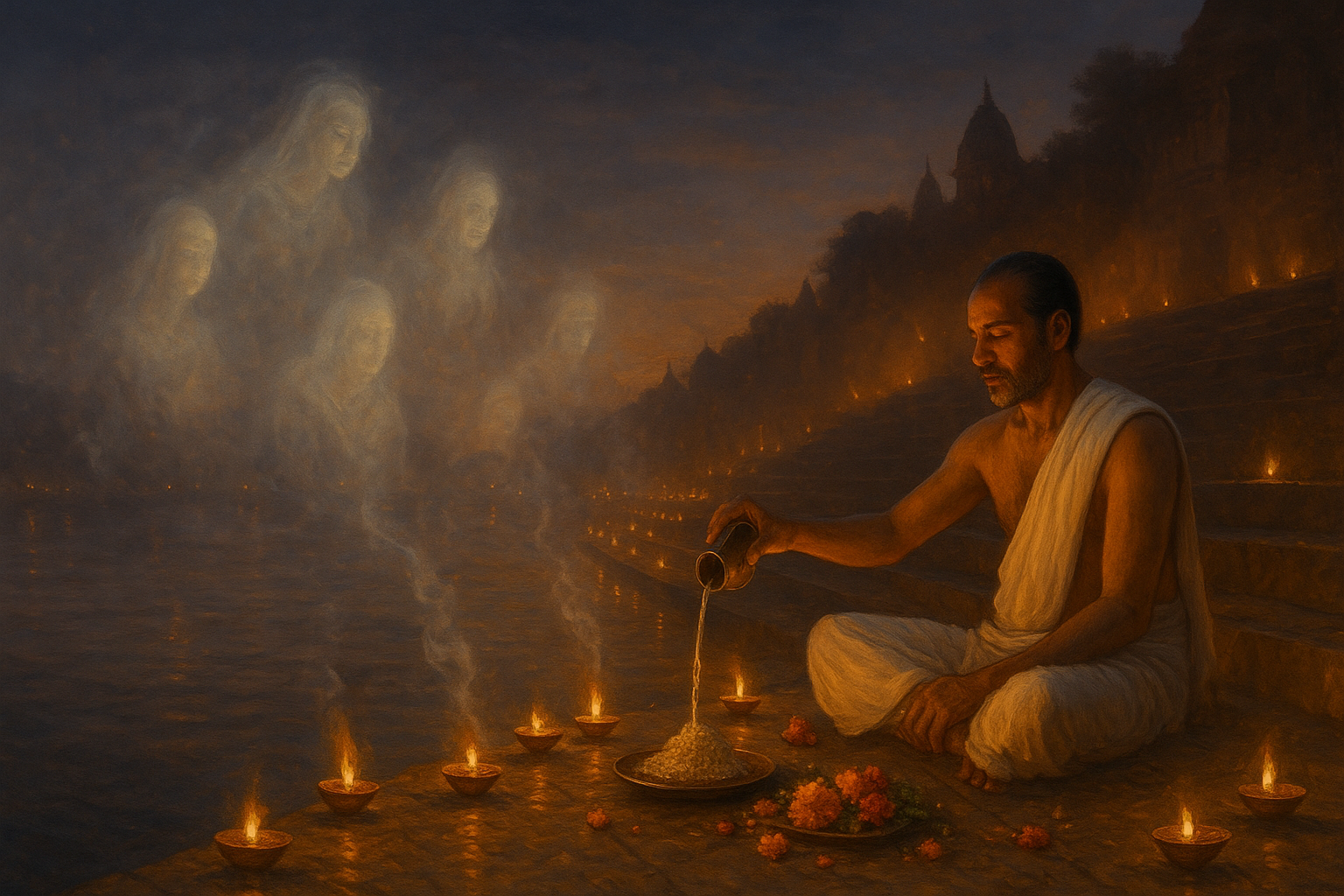 Mahalaya Shraddh ritual with tarpan offerings and ancestral remembrance during Pitru Paksha