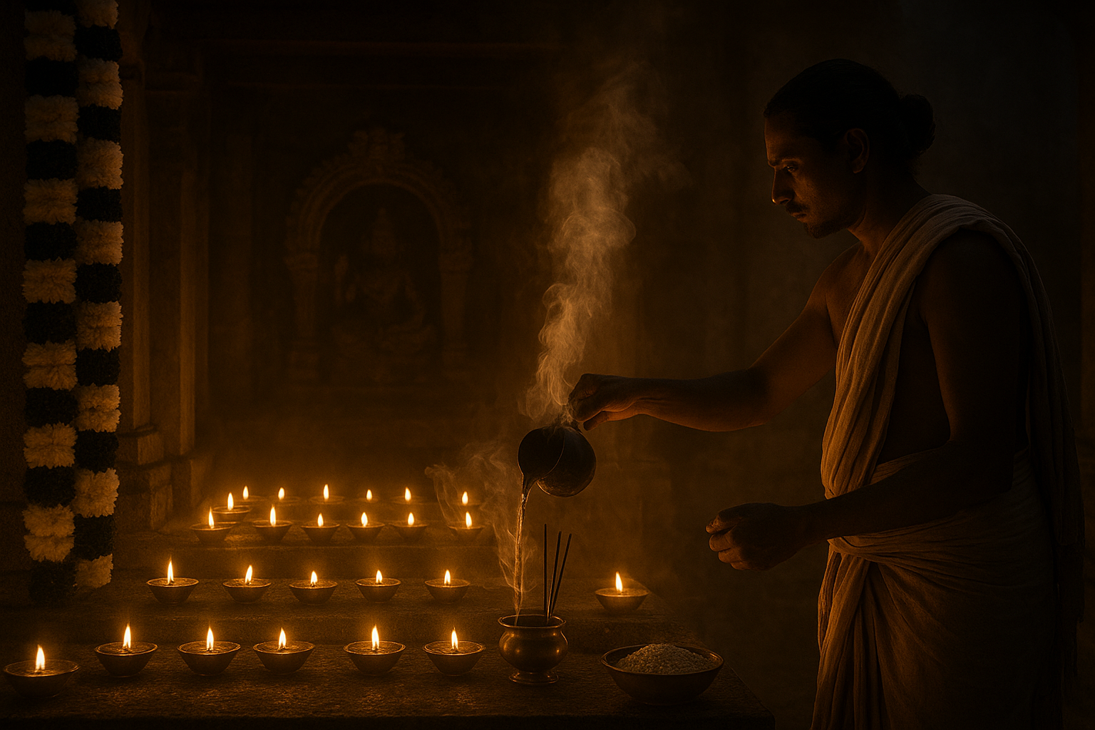 Pitrupaksha rituals with water offerings and ancestral worship during sacred fortnight