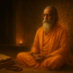 Swami Chinmayanand digital avatar concept showing AI technology blending with spiritual teachings and Vedanta philosophy